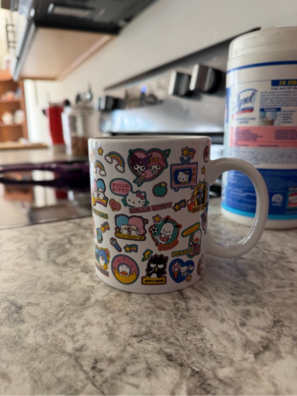 Sanrio White Ceramic Mug with Multicolor Character Stickers